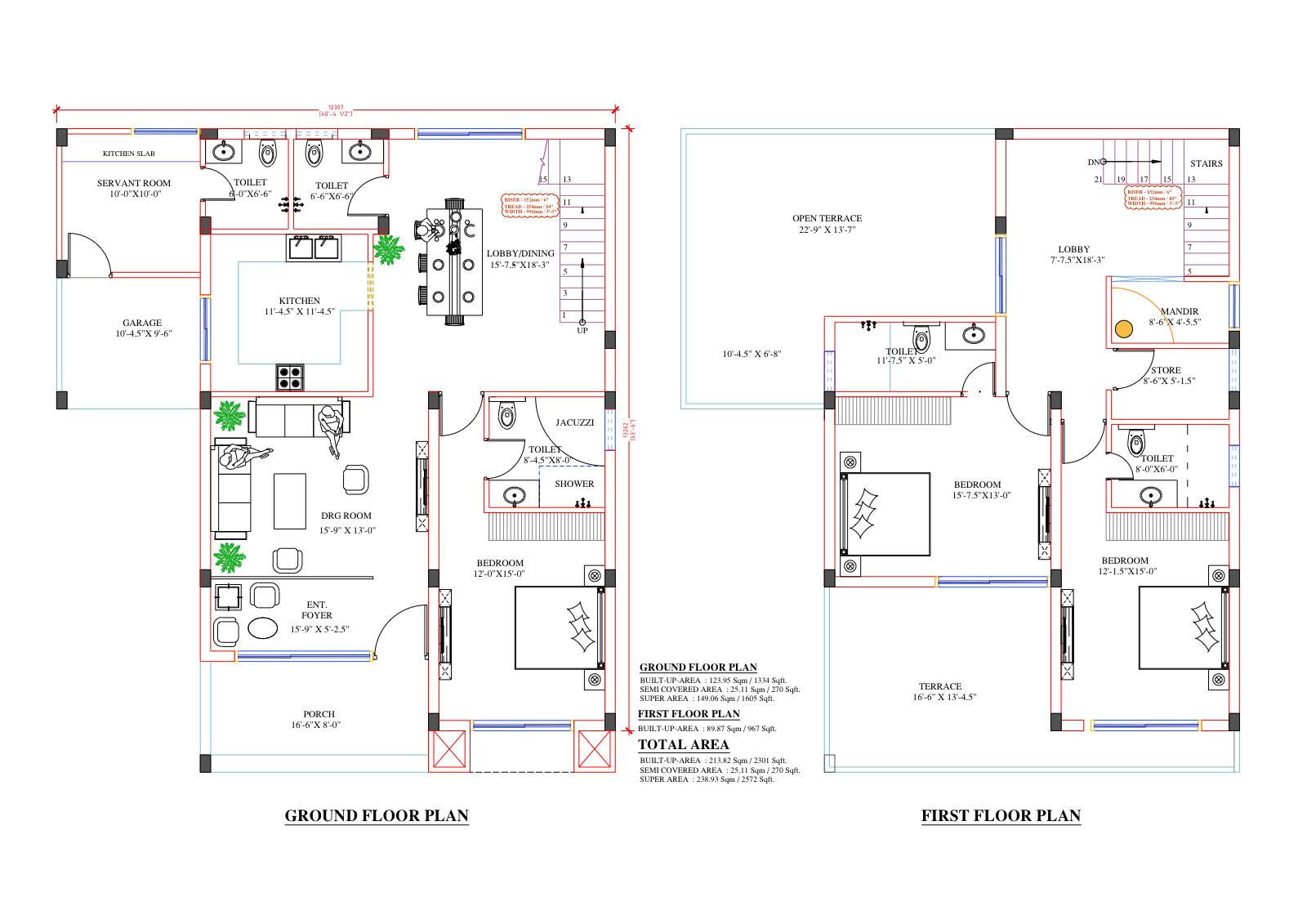 3 BHK Ultra Luxury Ground and First Floor Plan