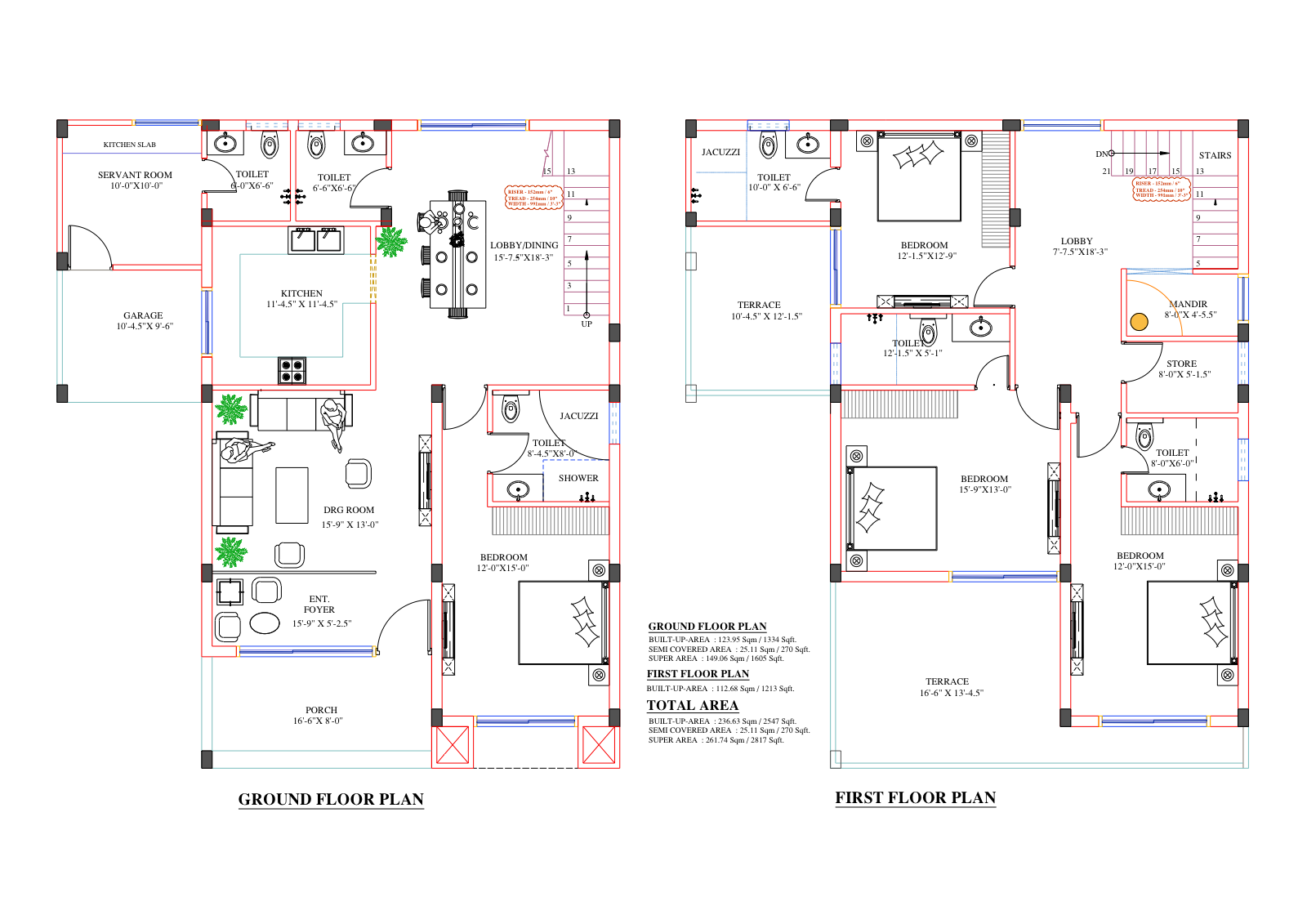 4 BHK Ultra Luxury Ground and First Floor Plan
